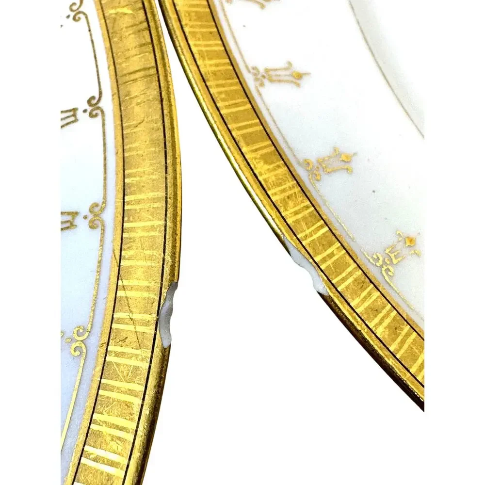 Antique Limoges Mid-1800's Porcelain Plates Elegant Gilded Design-Stunning Set 6